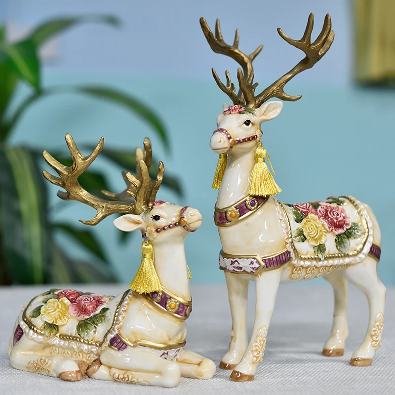 

Ceramic Deer Lovers Sculpture Home Decor Crafts Room Decoration Living Room Deer Ornament Porcelain Animal Figurines