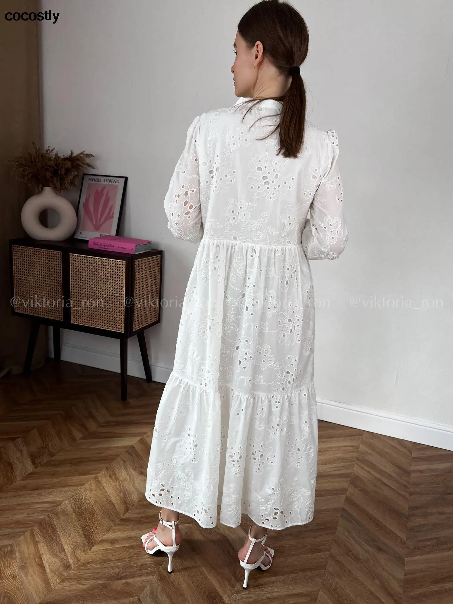 Женское платье с вышивкой белое ажурное праздничное повседневное Свободное