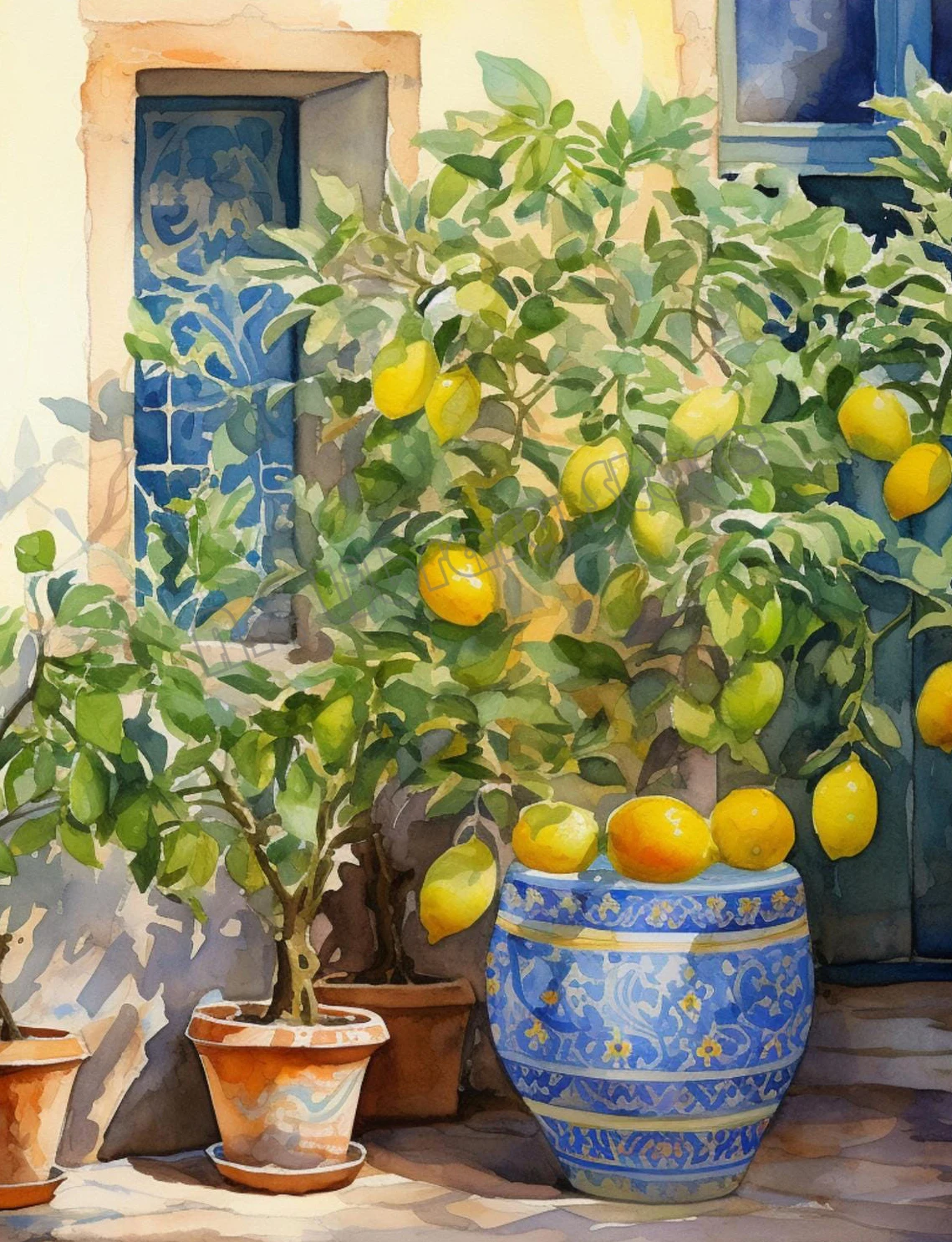 

Ботанический постер "Итальянская прибрежная летняя кухня, лимонное дерево", печать на холсте