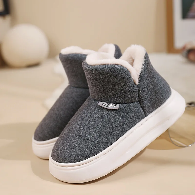 Women Solid Color Cotton Slippers Waterproof Outdoor Indoor Unisex Family Fluffy Booties Couple Winter Plush Warm Cotton Slipper