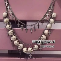 new ins hip hop gothic cross white skull pendant necklace punk double chain bone necklaces choker for women fashion jewelry gift