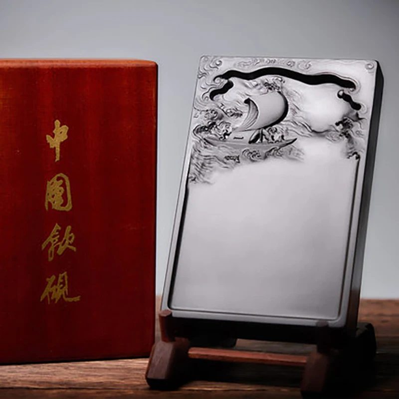 She Yan Yan Tai Ink Stone Chinese Calligraphy Inkstone Natural Stone with Gift Box Wen Fang Shi Bao She Yan Yan Tai Ink Stone C