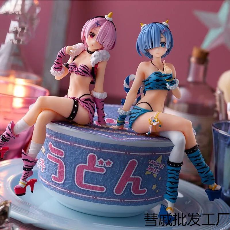 Фото Re:Zero Rem & Ram Oni Костюмная пробка для лапши — Коллекционная аниме-фигурка, украшение для настольного/ПК и идеальный подарок для фанатов №1