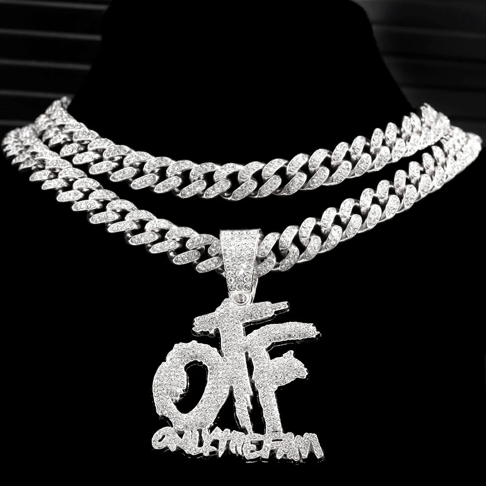 

Hip Hop Crystal Letter ONLY THE FAMILY Pendant Necklace For Men Women Miami Iced Out Cuban Link Chain Necklace Punk Jewelry Gift