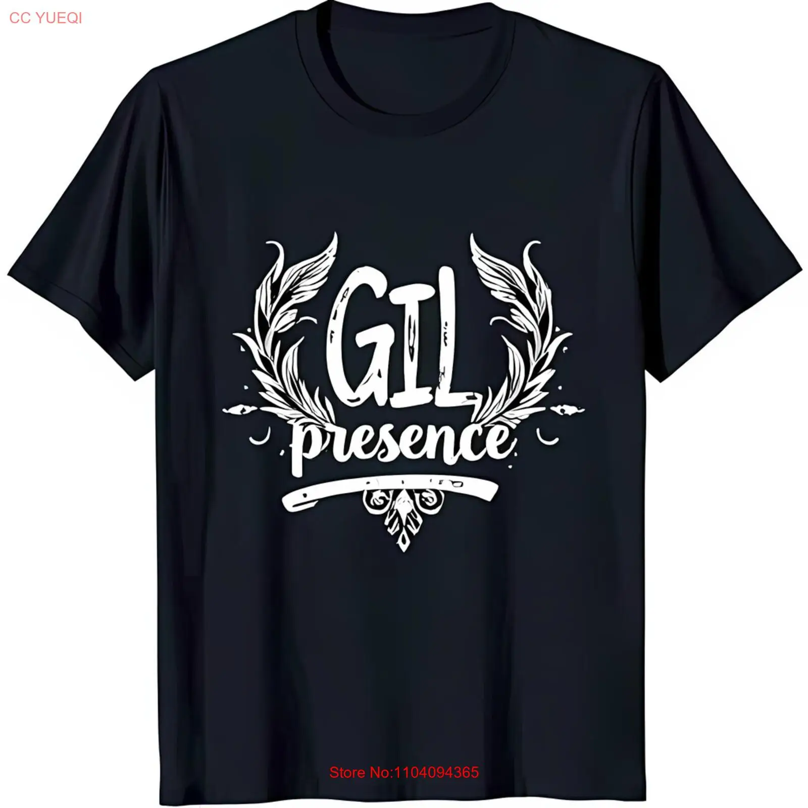 Современная темно-черная футболка с рисунком белого листового венка и GIL Presence Banne