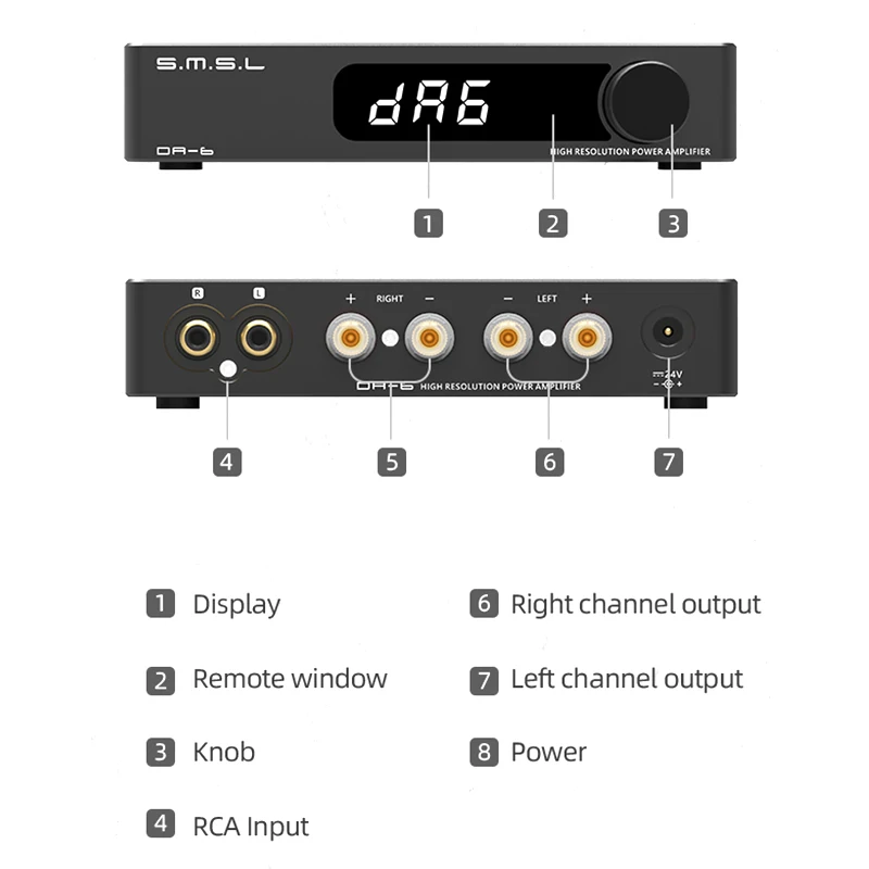 SMSL DA-6 мини усилитель мощности с высоким разрешением DA6 Amp 70W * 2 пультом