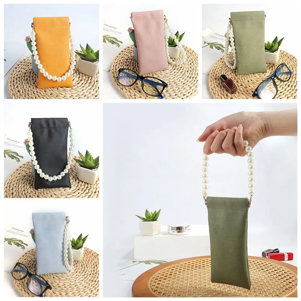 

Pearl Hand Hanging Self-closing Glasses Case PU Leather Portable for Male Female Children