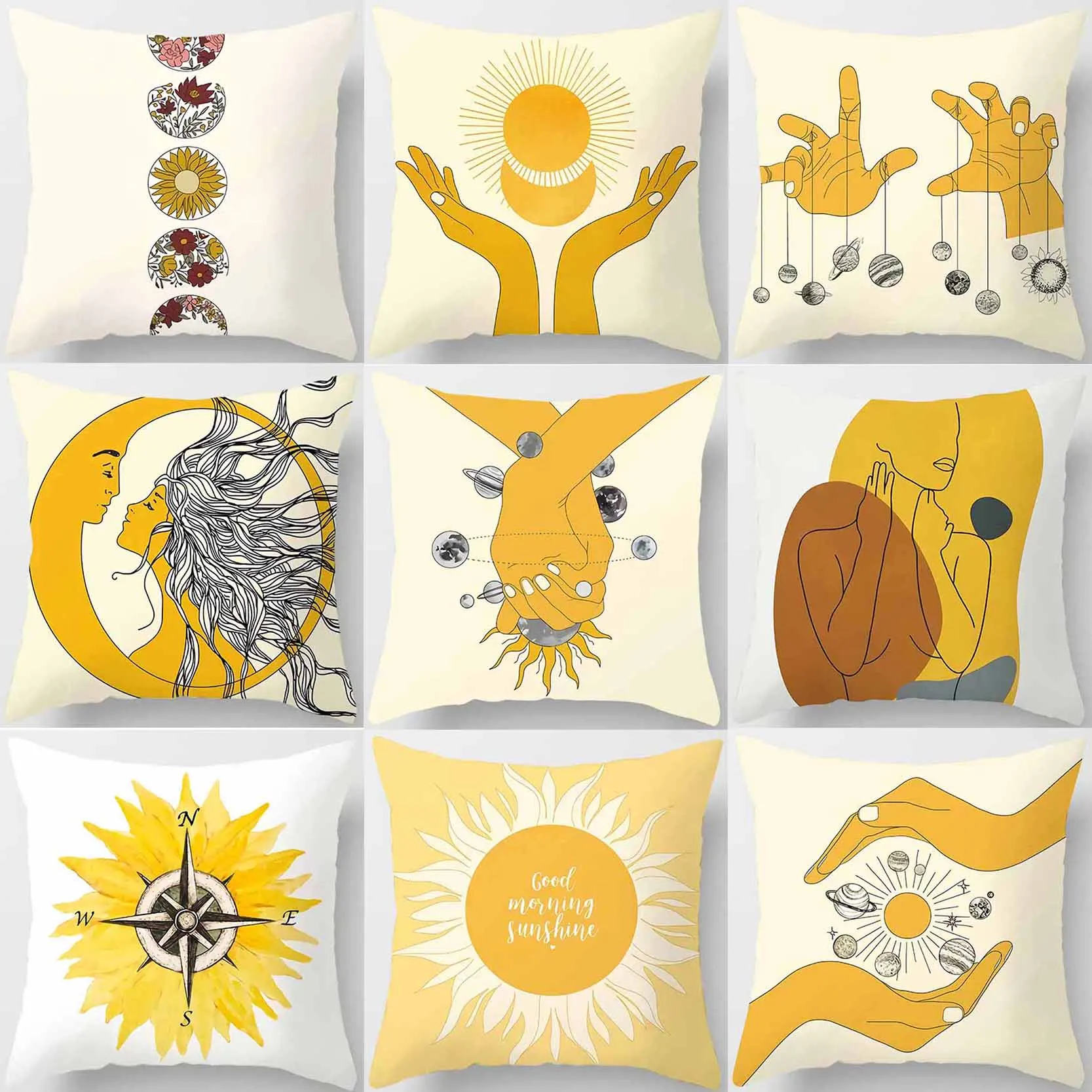

Чехол для домашней подушки серии Yellow Sun, квадратная подушка, чехол для дома и офиса