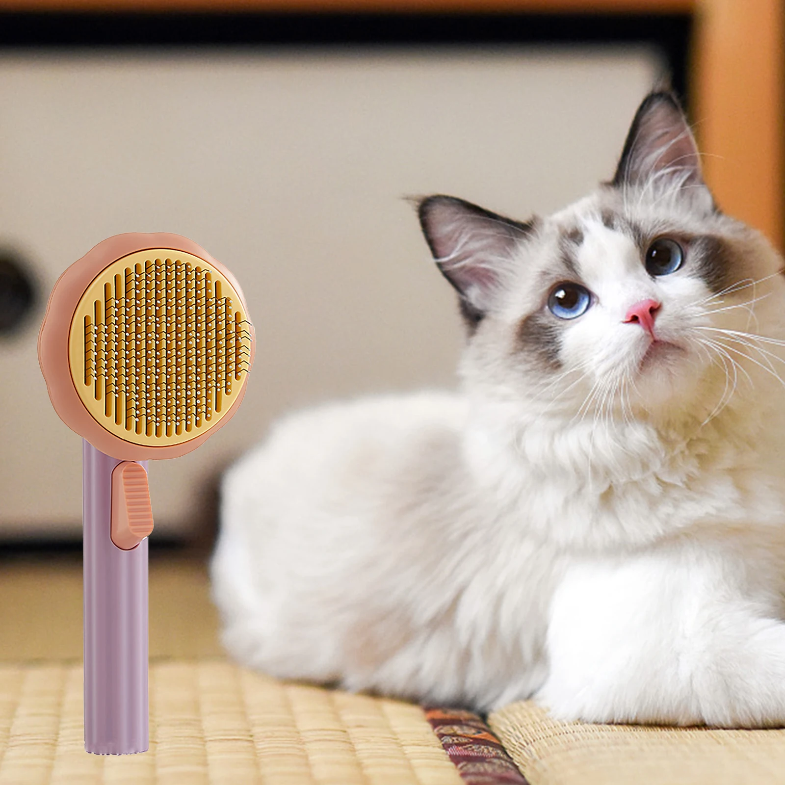 

Pet Self-Cleaning Slicker Brush Dogs Cats Grooming Brush Gently Removes Loose Fur Tangles