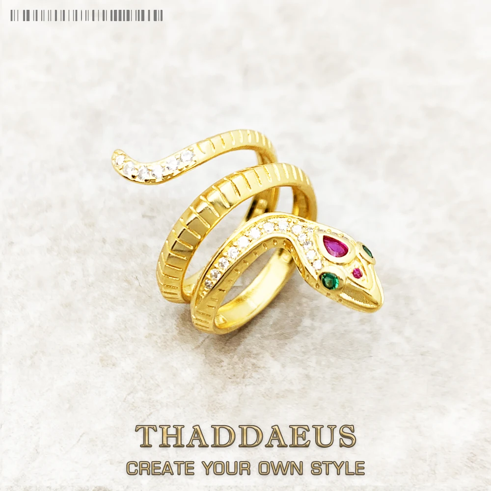 

Golden Snake Ring Fine Jewerly For Women Summer Brand New Bohemia Gift In 925 Sterling Silver