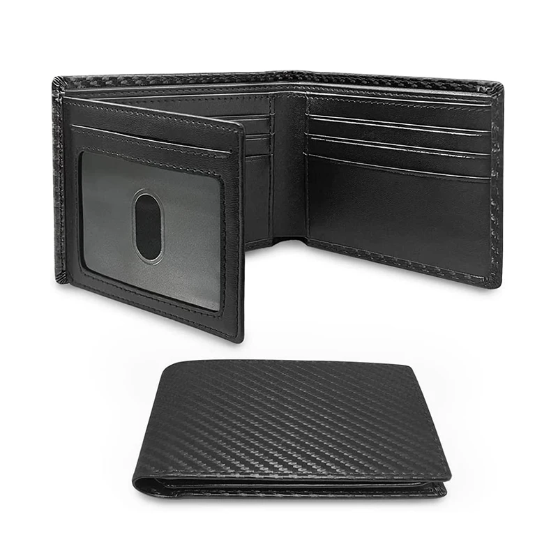 

JIERAN Slim Minimalist Tri-Fold Wallet Carbon Fiber RFID Blocking Men's Wallet With ID Window and 9 Card Slots