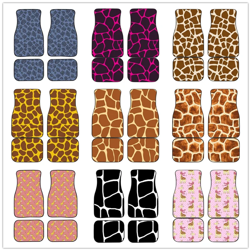 

Black And White Giraffe Pattern Car Floor Mat Vintage Black Carpet Anti-Slip Rubber Mat Pack of 4 Car Accessories Car Floor Mats