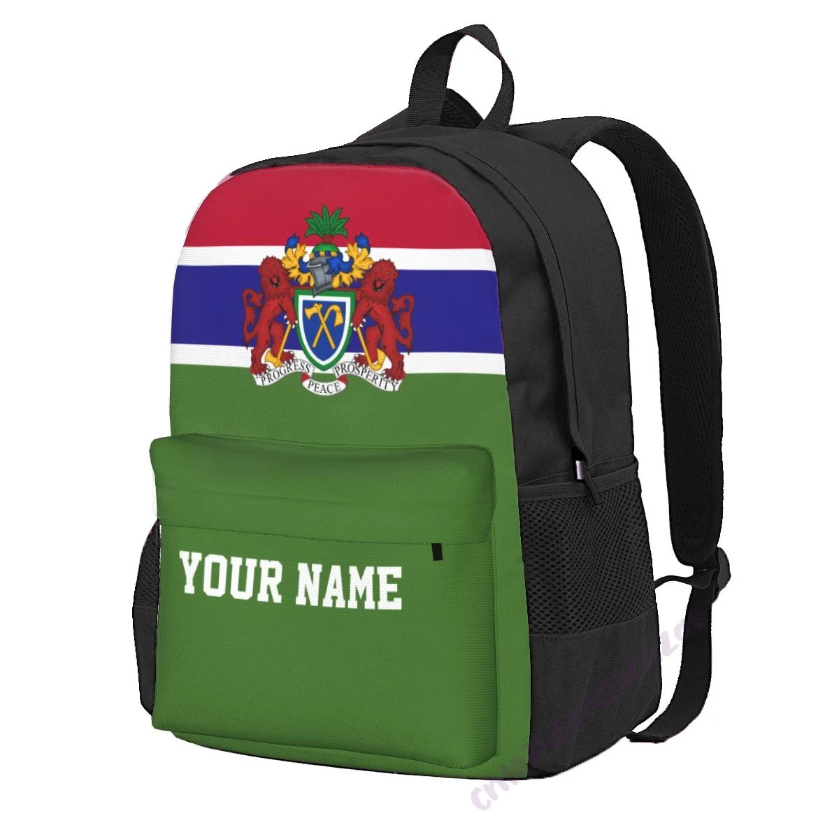 

Custom Name Gambia Flag Polyester Backpack For Men Women Travel Bag Casual Students Hiking Travel Camping