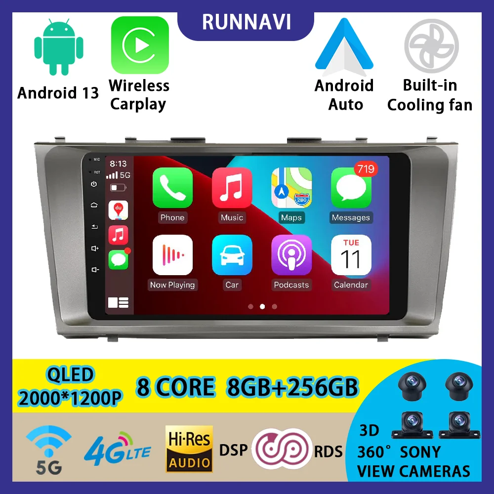

Android 13 для Toyota Camry 40 2006-2011 автомобильное радио, стерео, мультимедийный видеоплеер, навигация GPS, беспроводной Carplay RDS DSP QLED