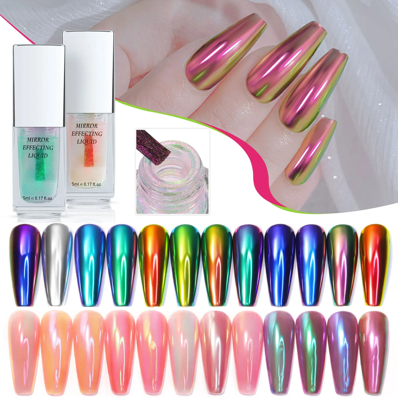 5ml Nail Liquid Magic Mirror Powder Aurora Pigment Nail Polish Chrome Dust Easy To Apply DIY Nail Glitter Gel Art Manicure Tools