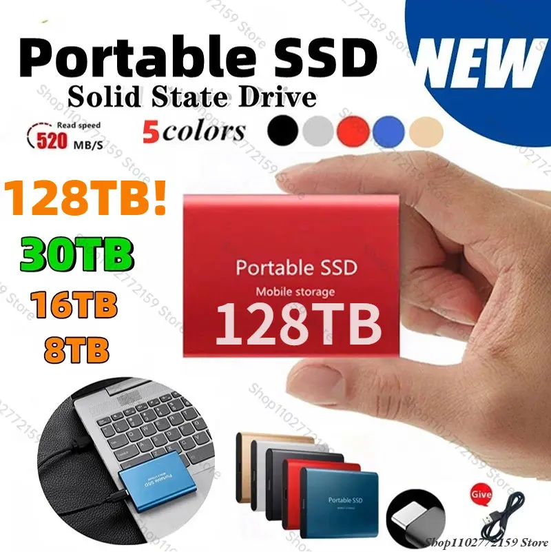

2023 Portable 128TB Disco Duro Externo USB 3.1 Type-C 16TB M.2 SSD External Hard Drive Flash Drive 8TB Hard Disks for Laptops