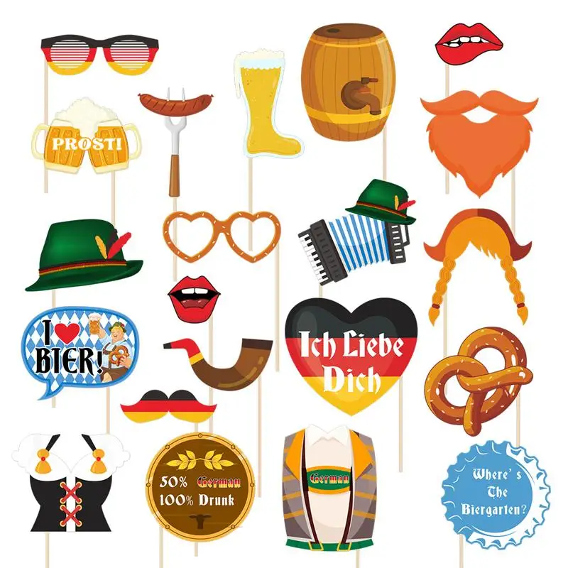 

21Pcs Munich Oktoberfest Party Decoration Photo Booth Props Beer Carnival Party Glasses Beer Glass Beard Handheld Party Props