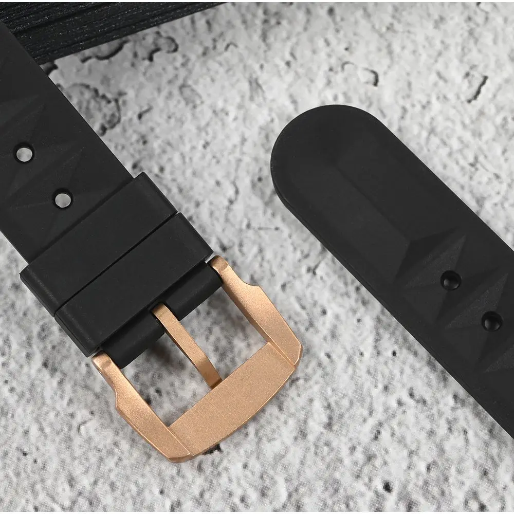 San Martin 20mm Fluororubber Watch Band Waterproof Quick Release Black Watch Strap Waffle Pattern Comfortable Watchbands Durable