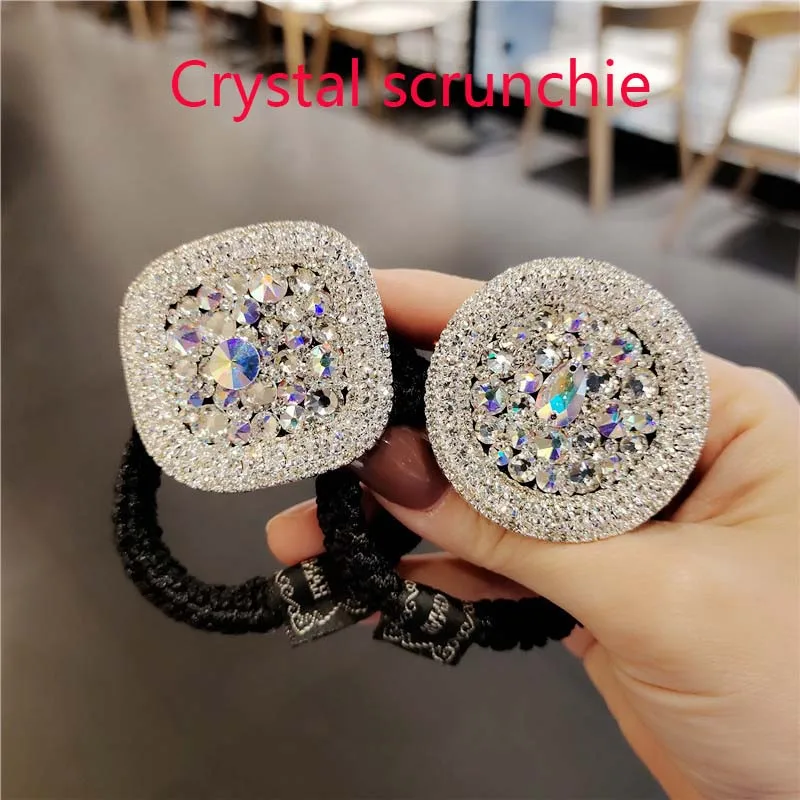 

2023 Shiny Crystal Rhinestone Thick Hair Circle Hair Rope Diamond Sweet Head Rope High Elastic Rubber Band Headdress Hair gift