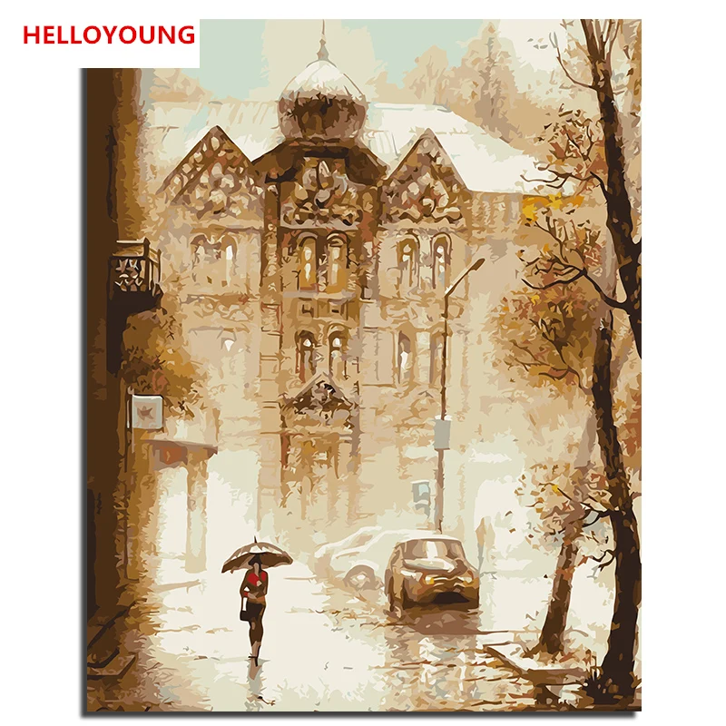 HELLOYOUNG ручная роспись маслом русская сцена цифровая живопись по номерам картина маслом s китайские картины-свитки Декор для дома