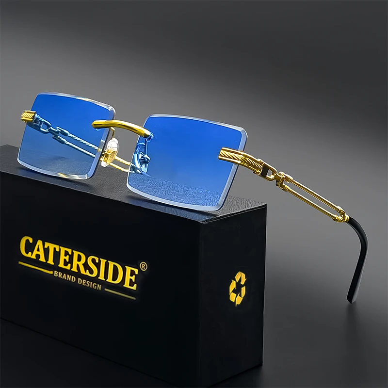 Солнцезащитные очки унисекс прямоугольные без оправы в стиле ретро