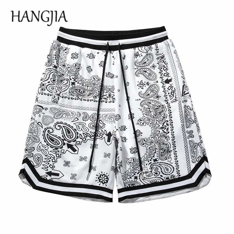 

Черные и белые лоскутные шорты с принтом пейсли, летние свободные повседневные шорты для мужчин и женщин, модные мужские шорты с цветочным п...
