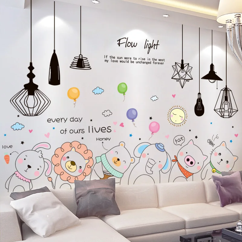 

Cartoon Animals Balloons Wall Stickers DIY Chandeliers Lights Wall Decals for Kids Bedroom Baby Room Nursery Home Decoration