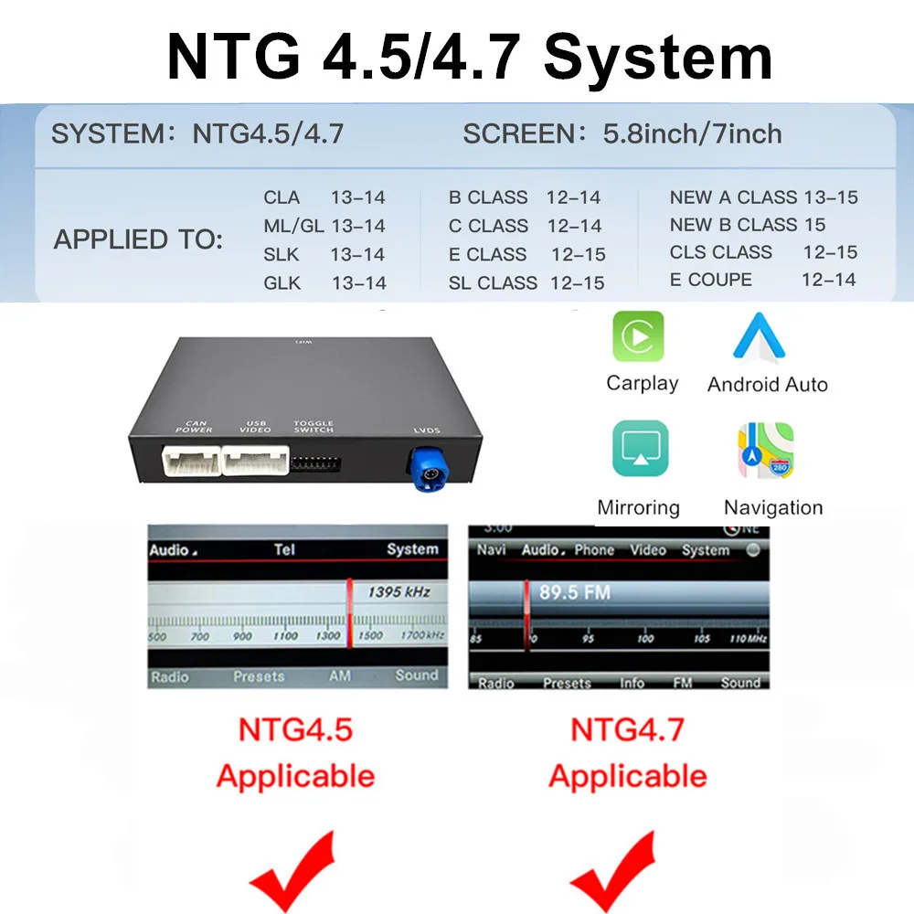 

CARABC Беспроводной адаптер CarPlay Android Auto для Mercedes Benz NTG4.5 4.7 5.0 System A B C E CLA CLS GLA GLC GLK SLK ML GL