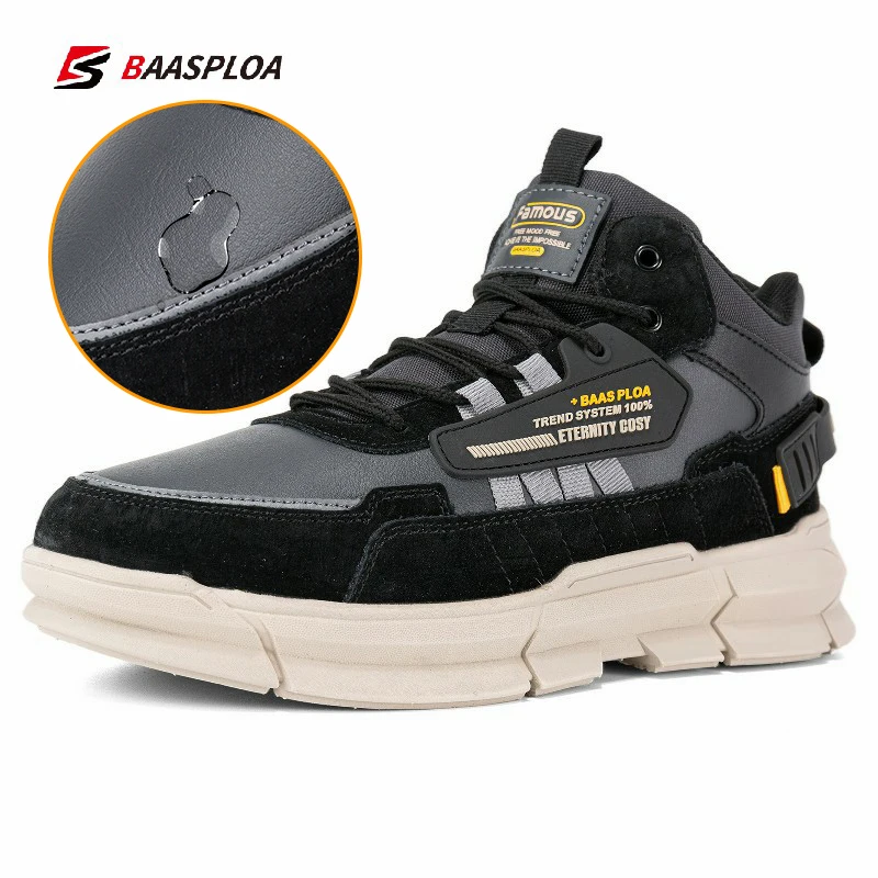 Baasploa Winter Men Leather Comfortable Cotton Shoes Waterproof Warm Outdoor Sneakers Non-slip Wear-resistant  Hiking Shoes
