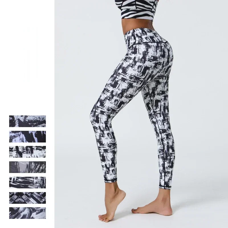 Леггинсы женские с цифровым принтом эластичные тонкие облегающие спортивные