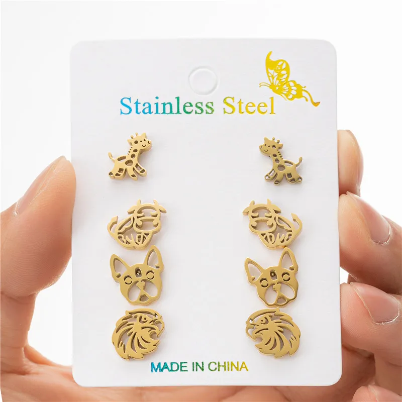 4 пары/партия женские серьги-гвоздики из нержавеющей стали