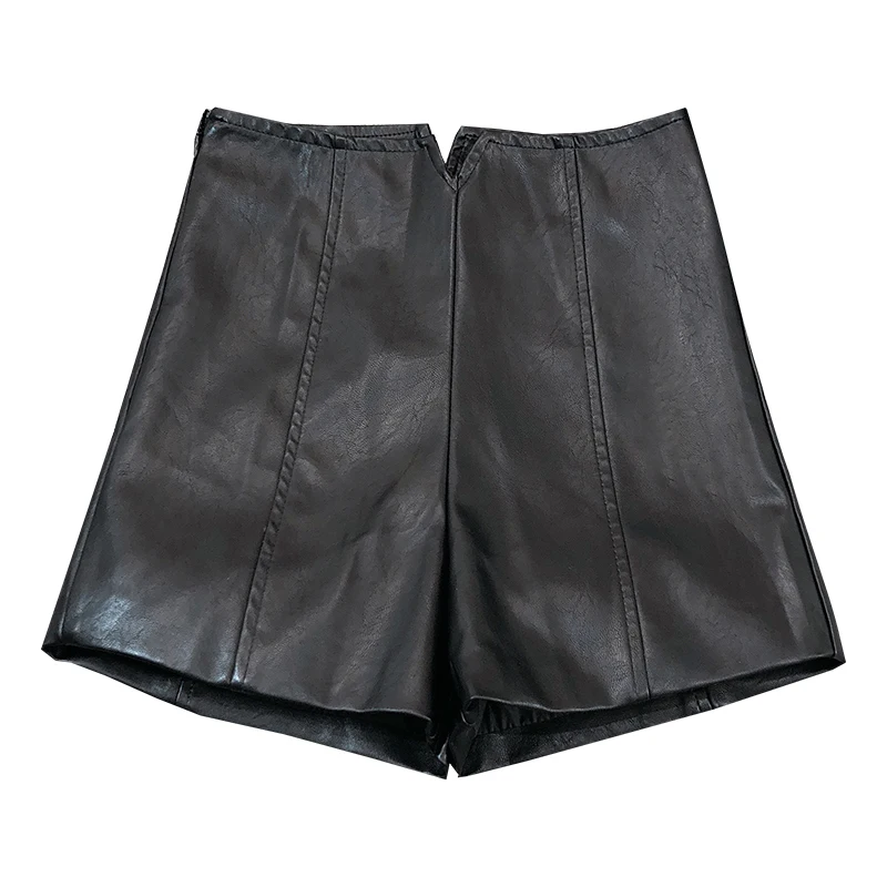 Heard Future Pants Clothing 2023 spring new Korean version of PU leather shorts A word outer wear women's soft leather pants hig