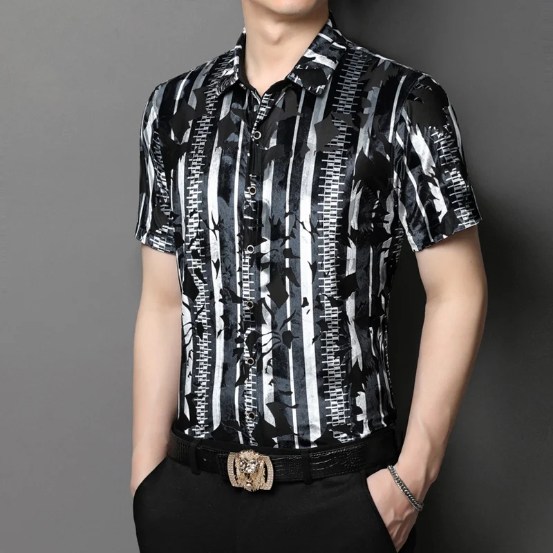 

New high-end men's short-sleeved in summer leisure and iron-free ice silk business slim shirt