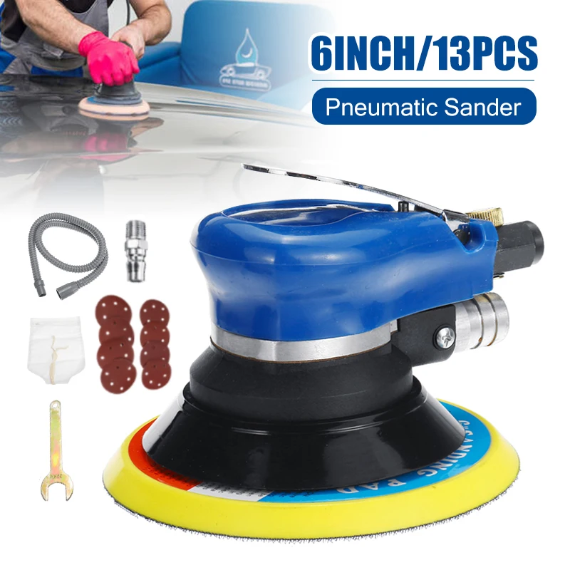 6 Inch Pneumatic Polishing Machine Orbital Sander Grinder Car Polisher Dual Action Air Sander Waxing Grinding Sandpaper Set