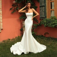 simple satin mermaid wedding dresses strapless trumpet bridal gowns sexy backless brides dress chic robe de mariee customize