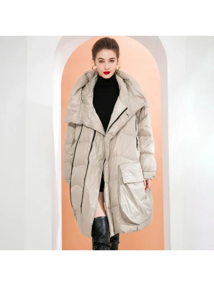High-End Thicked Black Long Loose 90 White Duck Down Coats Women's Hooded Warmer Bread Clothing Korean Version Jackets