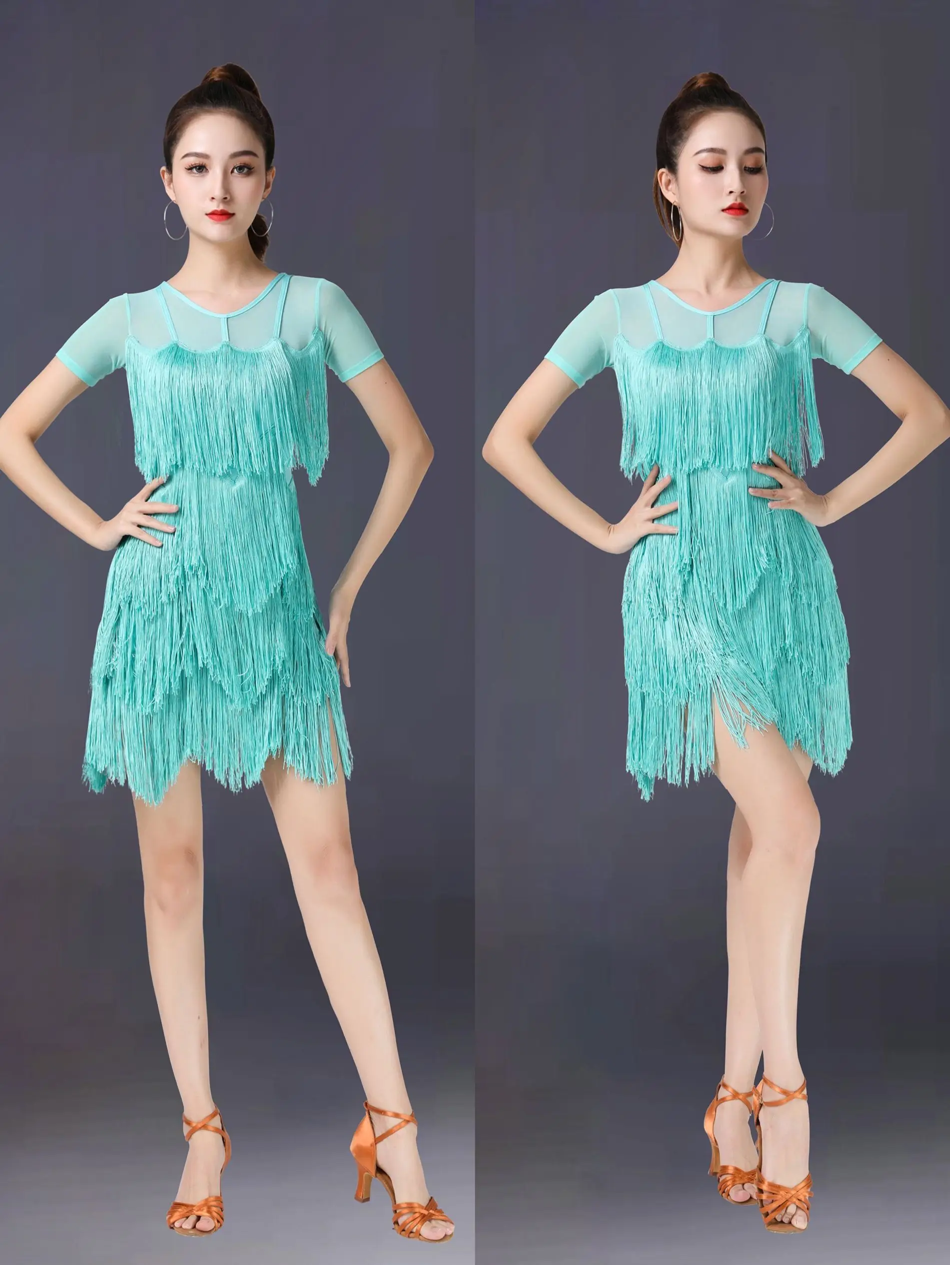 Женский костюм для латиноамериканских танцев соблазнительное платье с бахромой