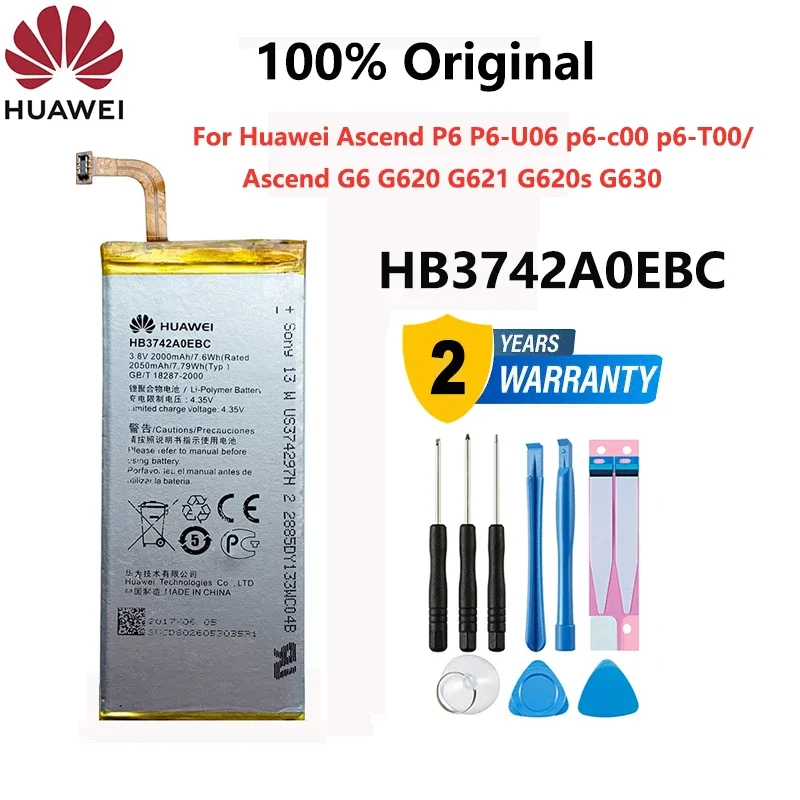 

100% Original Hua wei 2050mah HB3742A0EBC Replacement Phone Battery For Huawei Ascend G6 G620S G630 G7 P6 P7 Mini Batteries