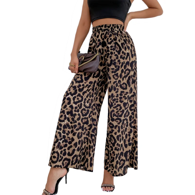 

Pants Korean Fashion Leopard Print High Waisted Wide Leg Pant Street Style Trousers Women Elastic Waist Women's Harajuku Pants