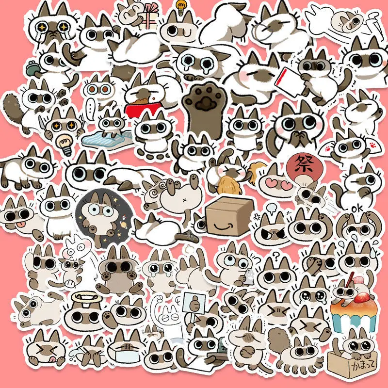 100Pcs/Set Siamese Cat Bean Puree Graffiti DIY Luggage Laptop Skateboard Phone Decal Sticker Toys