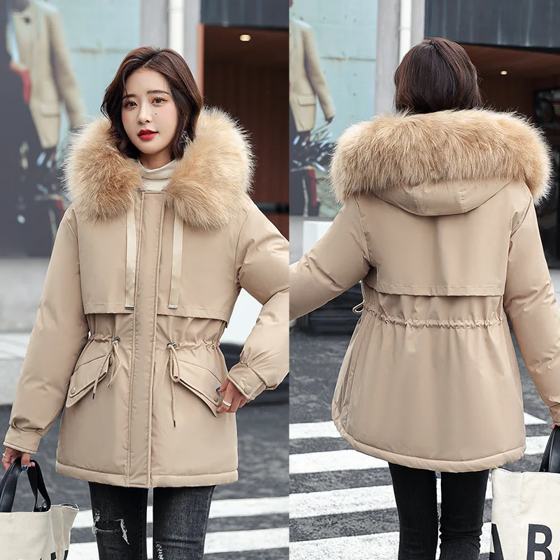 2022 Winter Jacket Women Parka Fashion Long Coat Wool Liner Hooded Parkas Slim with Fur Collar Warm Snow Wear Padded Clothes