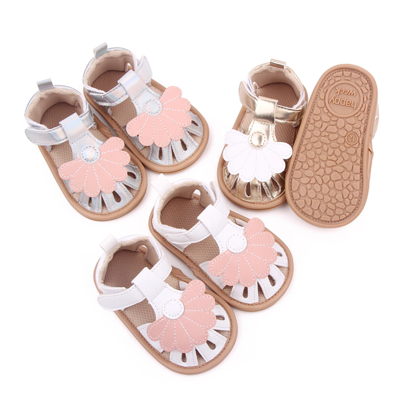 

0-18M Infant Baby Girls Sandal Flexible PU Leather Non-slip Flower Flat Shoes Summer Toddler Newborn Shoes First Walkers Shoes