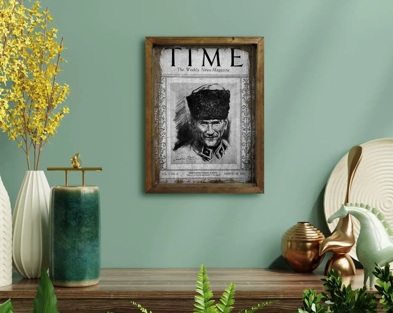 

BK Home Ataturk Design Natural Solid Wood Framed Tablo-30