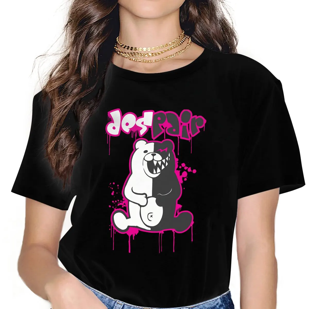 

Game Danganronpa Trigger Happy Havoc Monokuma Despair Tshirt Graphic Women Tops Vintage Grunge Fibre Harajuku Polyester T Shirt