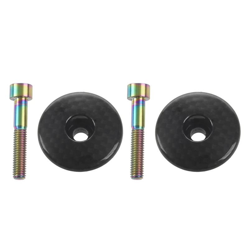 

2X 1-1/8 Inch Matte Carbon Fiber Cycling Headset Stem Top Cap Bolt Road Mountain Bike Headset Cap +M6X35 Titanium Bolt