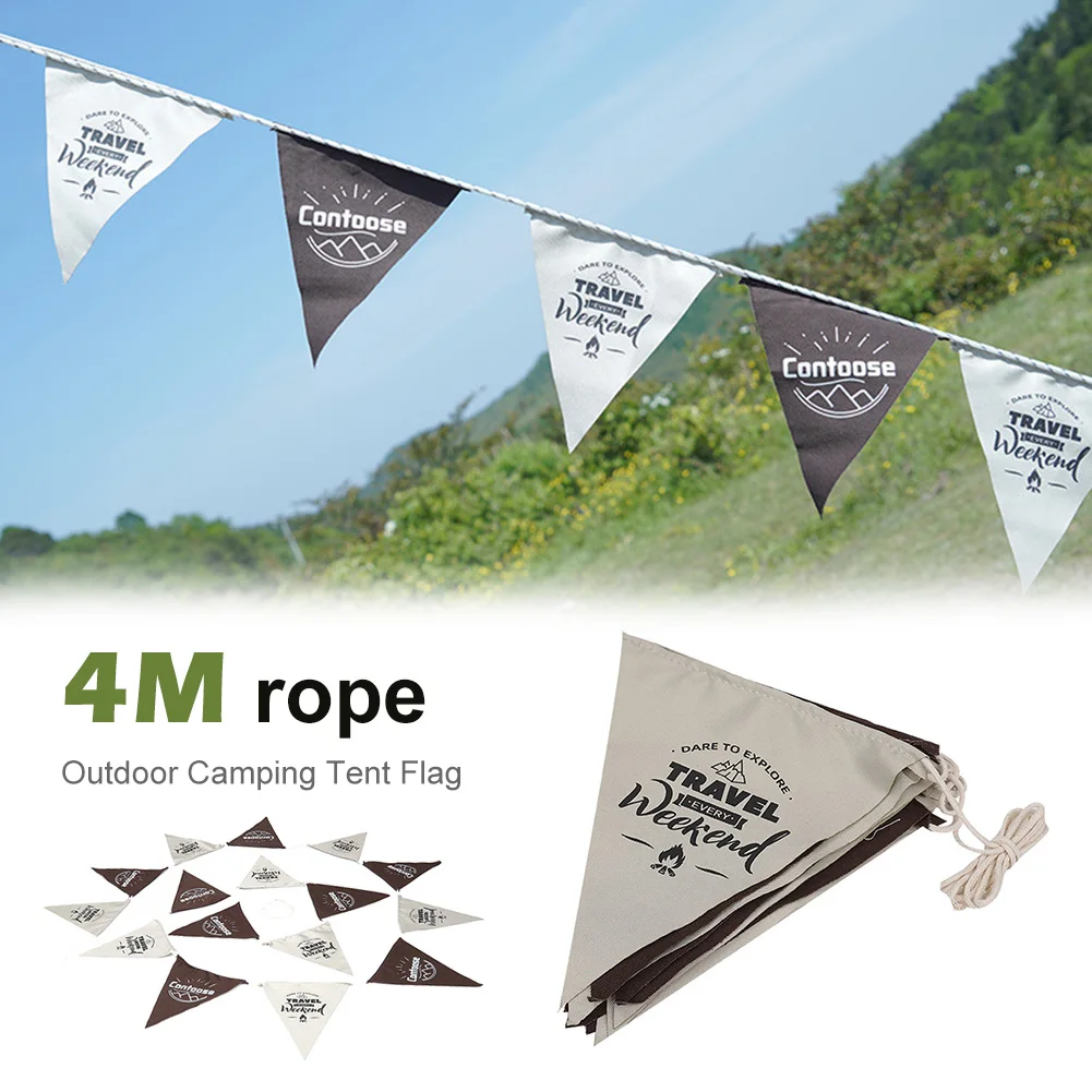 

16pcs Outdoor Flag Camping Canve Pennant Equipment 4m Camping Tent Atmosphere Flag Decoration Scene Layout Triangular Bunting