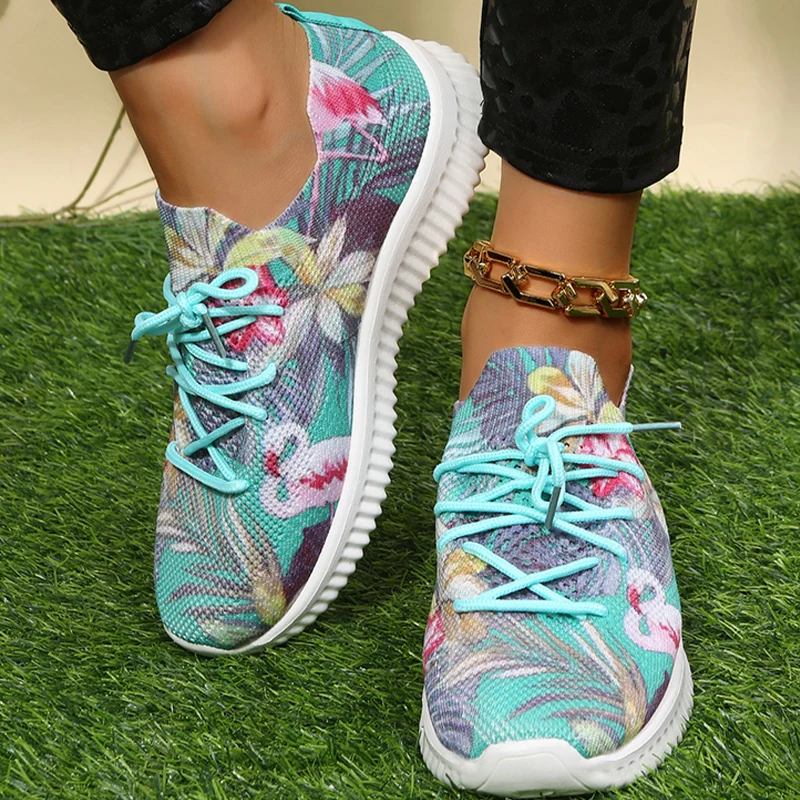 

Summer Walking Women Casual Flats Sneakers Sport Low Heels Lace Up Shoes 2022 Autumn New Mesh Breathable Women Running Sandals