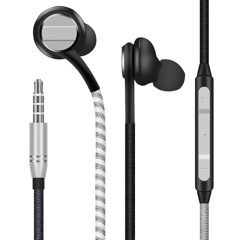 

2022654546554 Ethnic wind braided wired microphone 3.5mm sport earbuds electroplated game heavy bass earphones