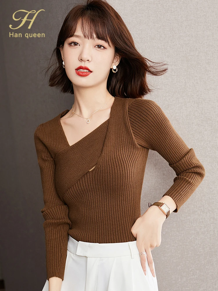 

Пуловер женский трикотажный асимметричный с длинным рукавом, на осень