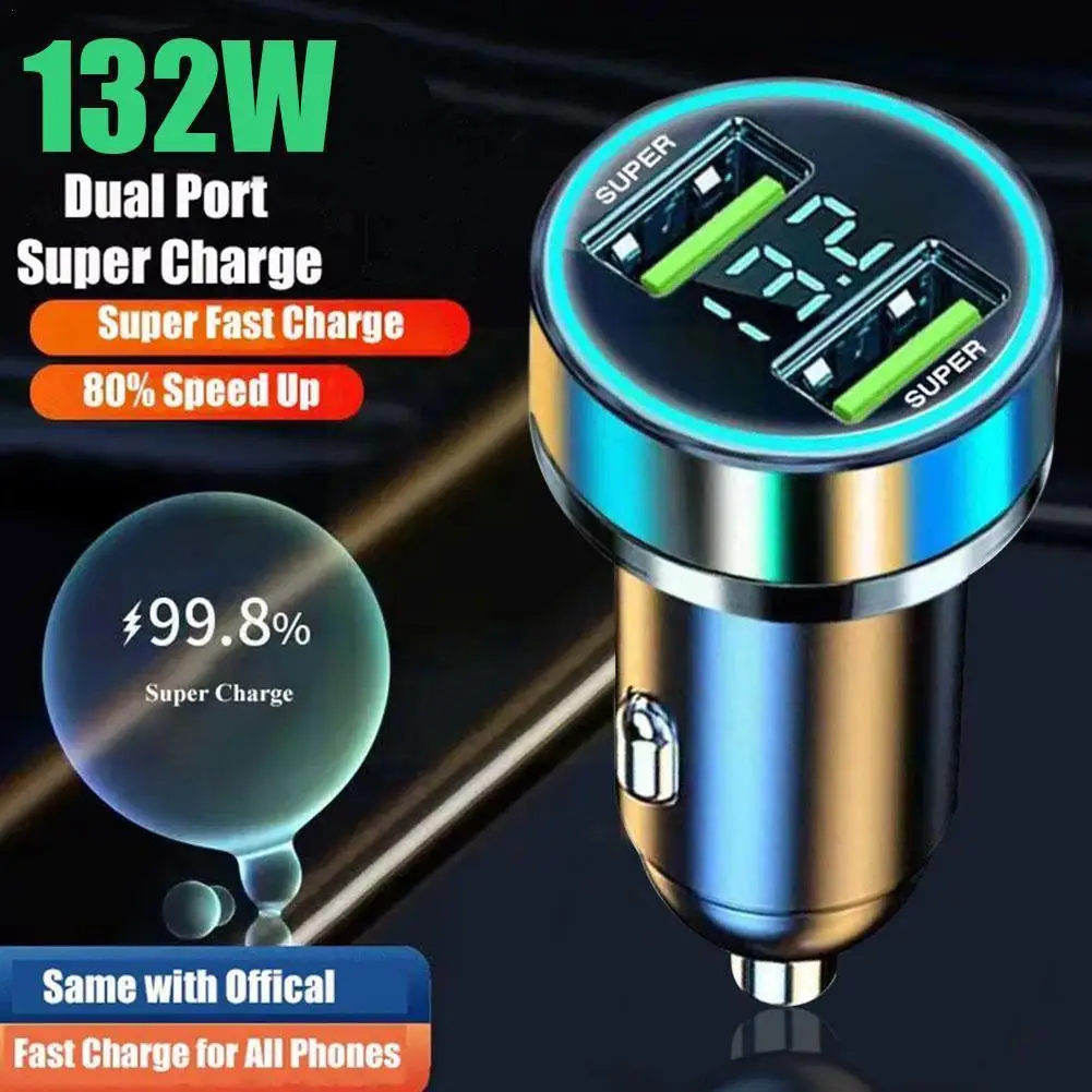 

132W PD Car Charger 2-port USB Type C Super Fast Charging Car Phone Adapter For IPhone 14 13 12 Huawei Samsung Quick Charge E4M5